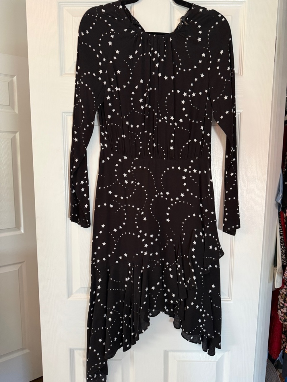 Maje Black Star-Print Long Sleeve Midi Dress